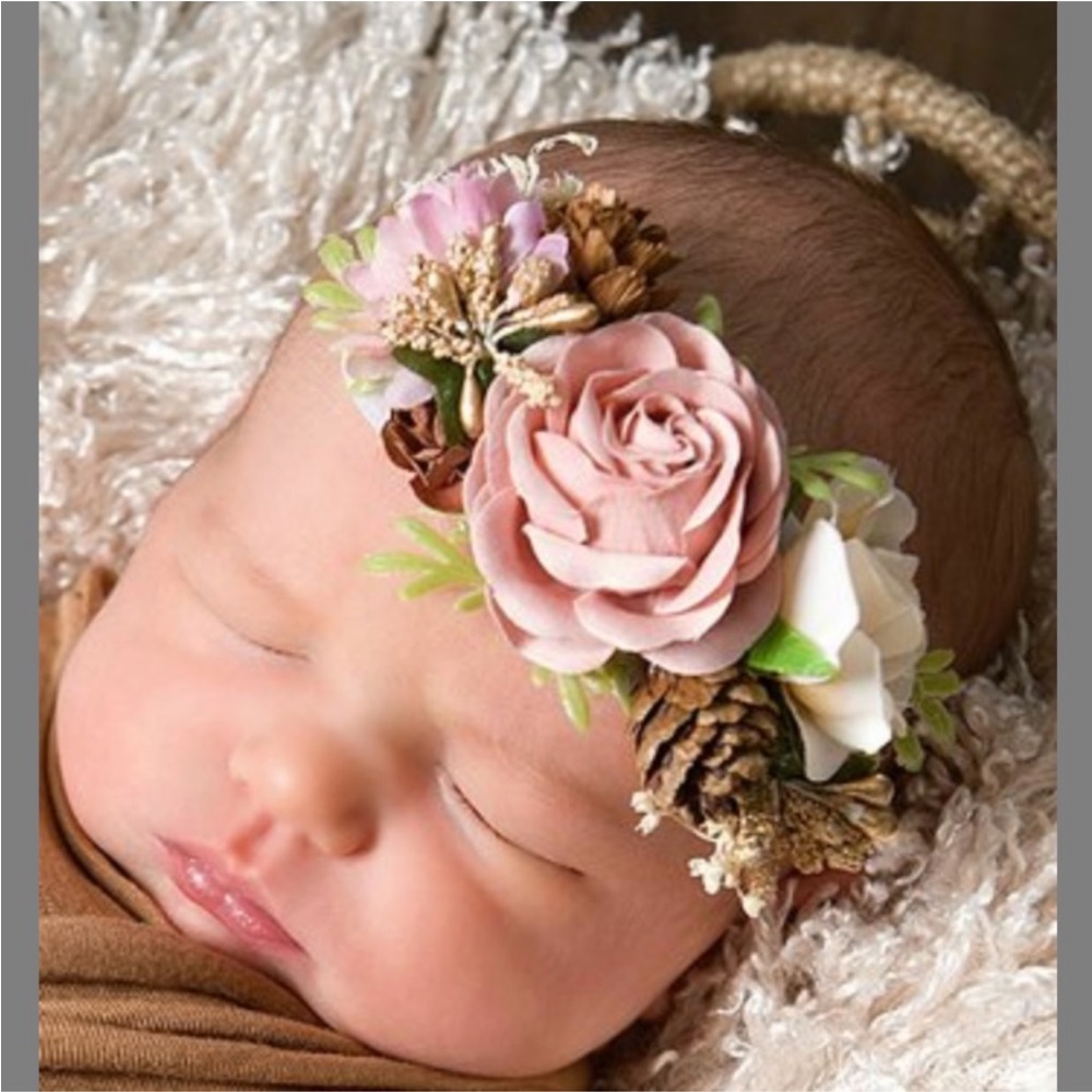 Child or Baby girl flowergirl flower floral pink pinecone winter headband hair